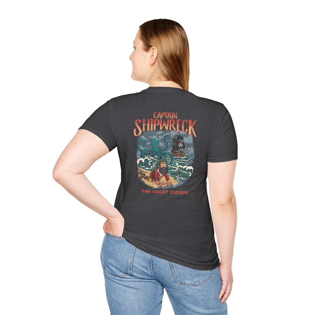 Shipwreck Captain T-Shirt – “Captain Shipwreck: The Great Escape” Graphic Tee
