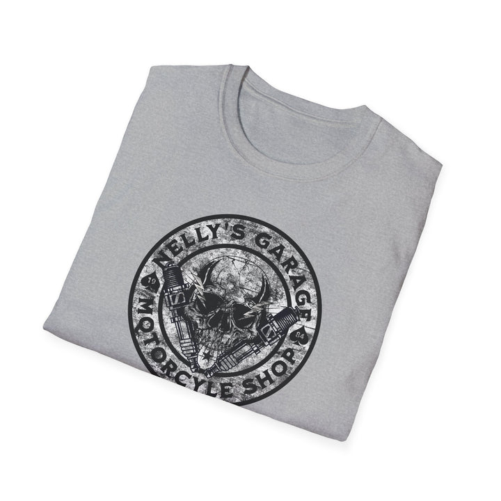 Garage Skull Motorcycle T‑Shirt — "Nelly's Garage" Vintage Biker Tee