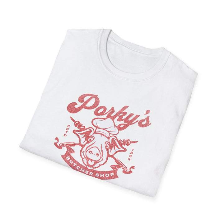 Porky’s Butcher Shop T-Shirt — Retro Pig Logo Tee