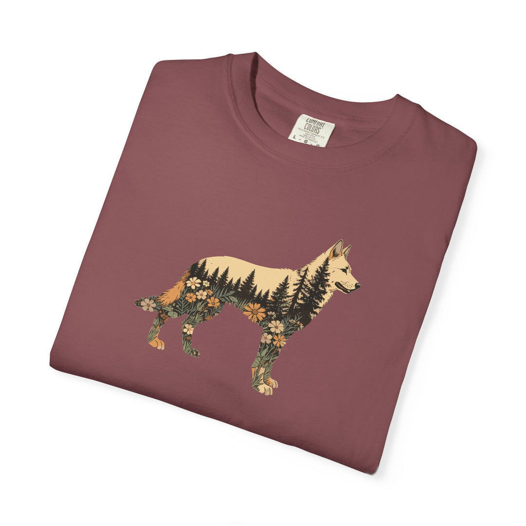 German Shepherd Silhouette Nature Tee — Feminine GSD Lover T-Shirt