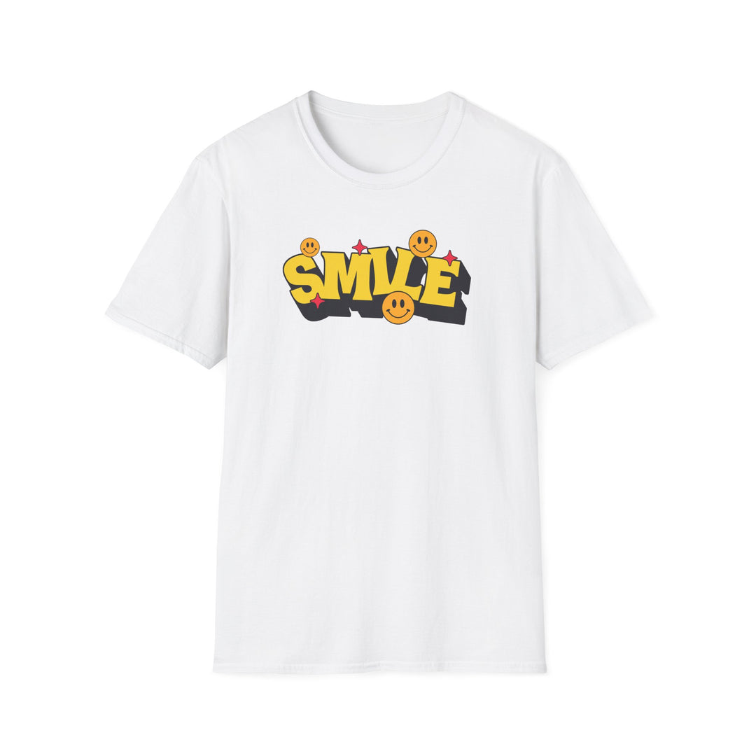 Smile Graphic T-Shirt — Retro Yellow Smiley Typography Tee