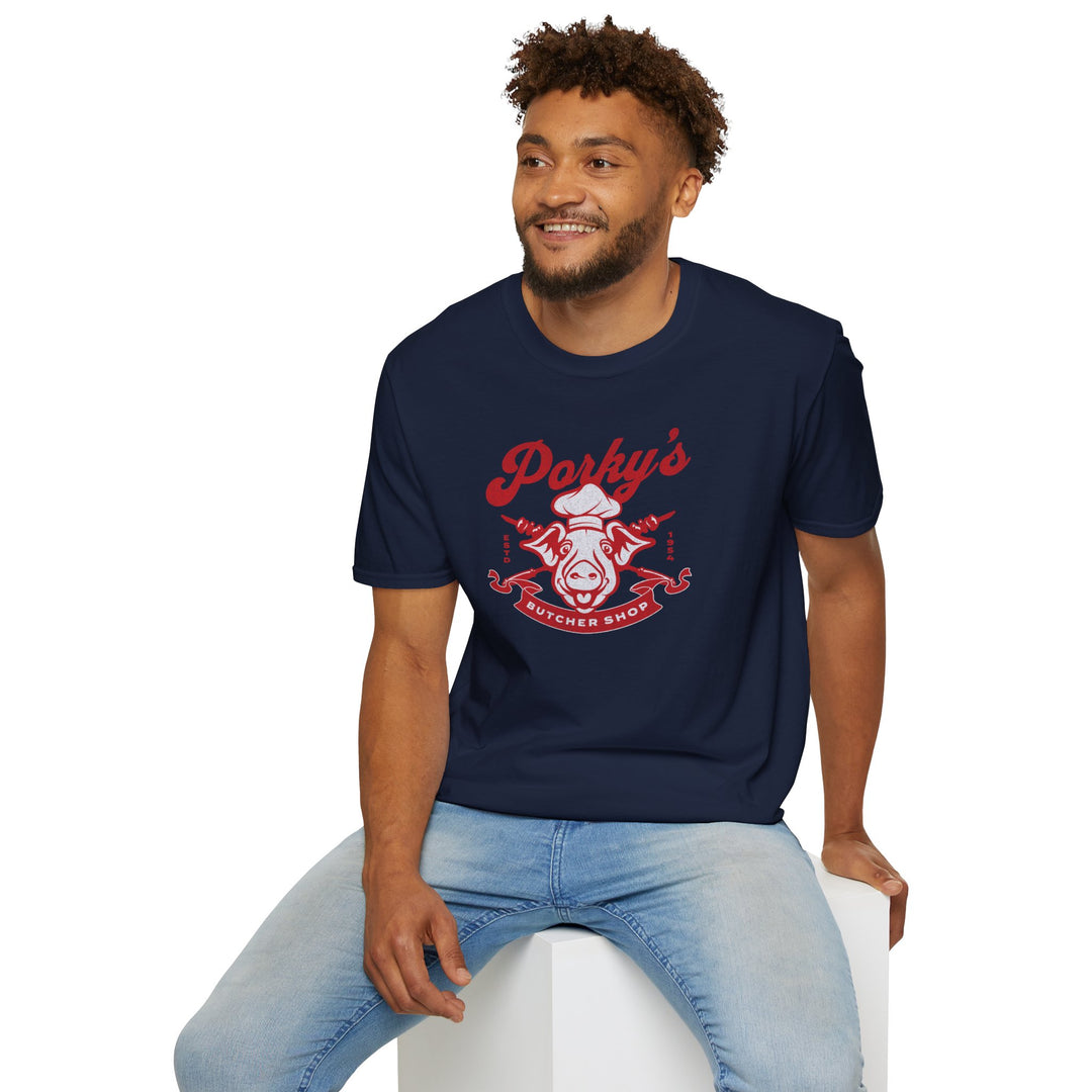 Porky’s Butcher Shop T-Shirt — Retro Pig Logo Tee