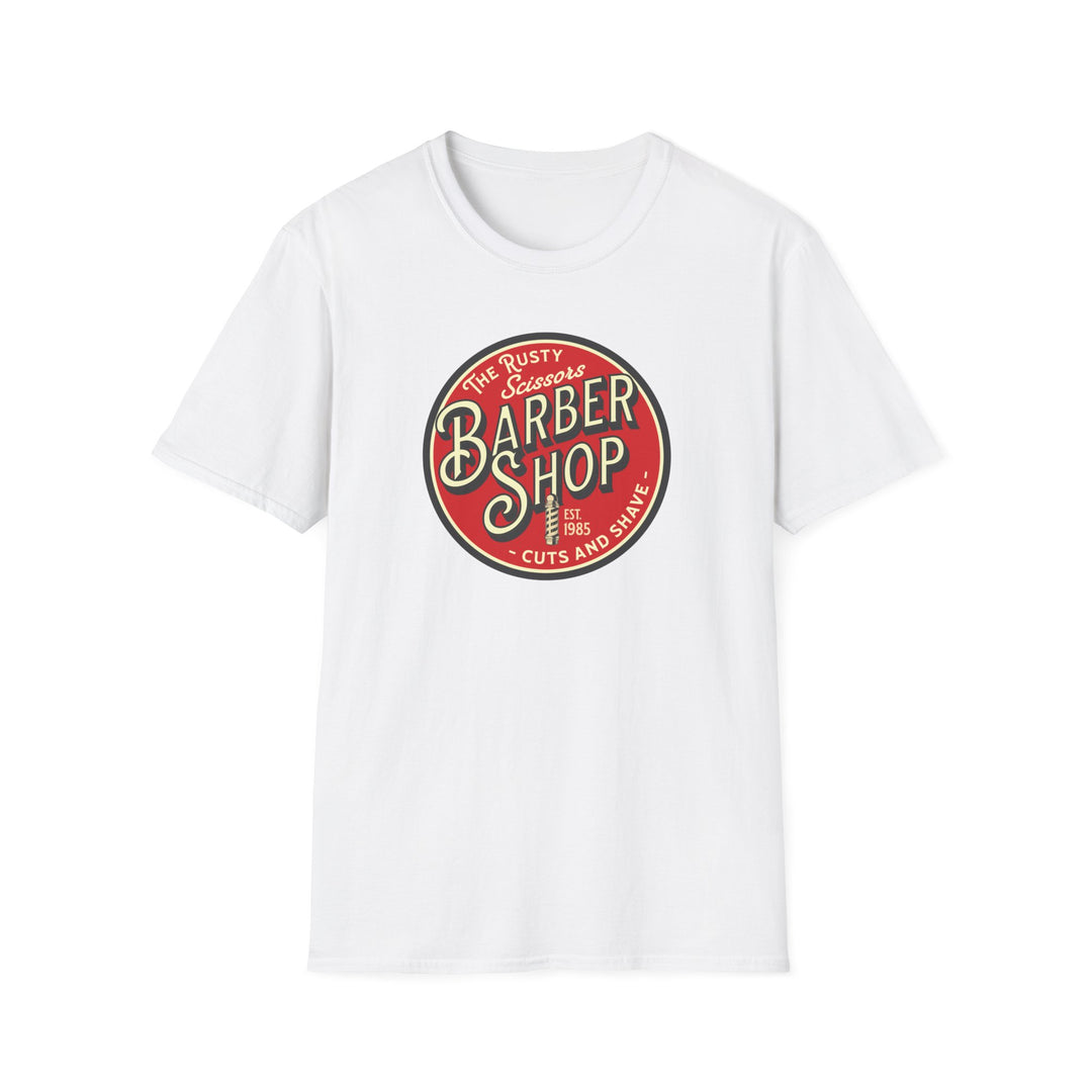 Barber Shop Vintage Logo T-Shirt — The Rusty Scissors Retro Barber Tee