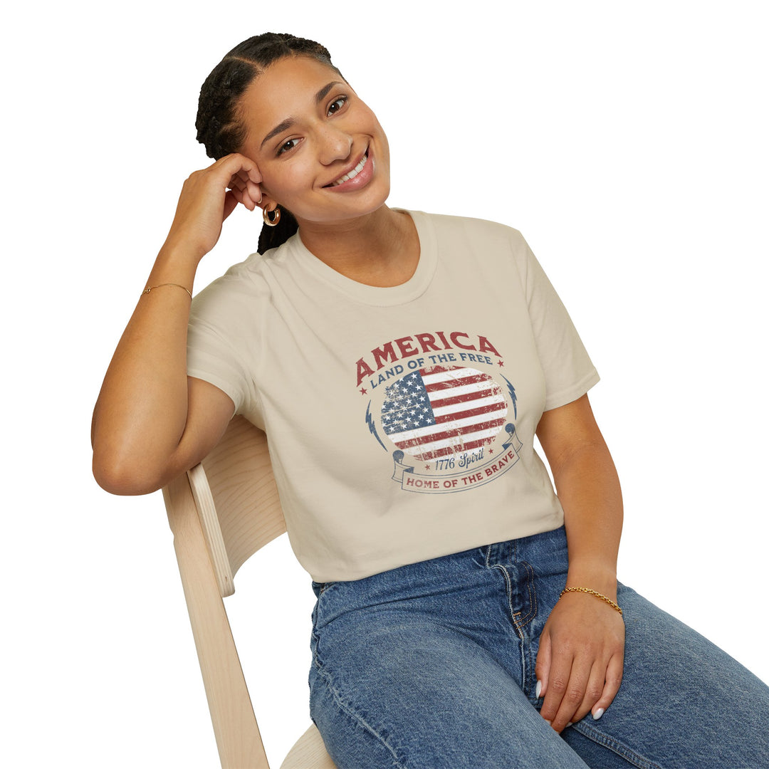 America Land of the Free T-Shirt — Vintage Flag "Home of the Brave" Patriotic Tee