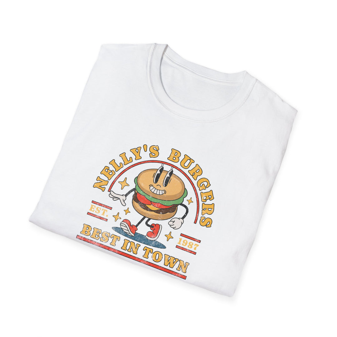 T-Shirt — "Nelly's Burgers: Best in Town" Retro Burger Graphic Tee