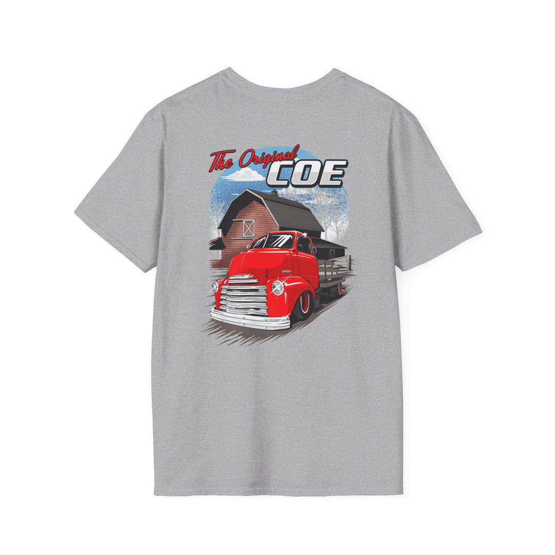 The Original Coe Truck T-Shirt - Retro Red Pickup Barn Graphic Tee