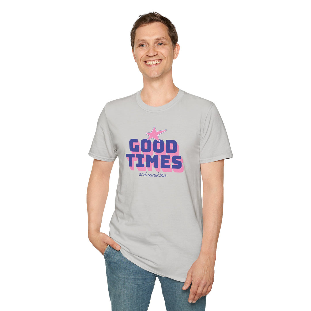 Good Times T-Shirt – Retro Pink & Blue Star Graphic
