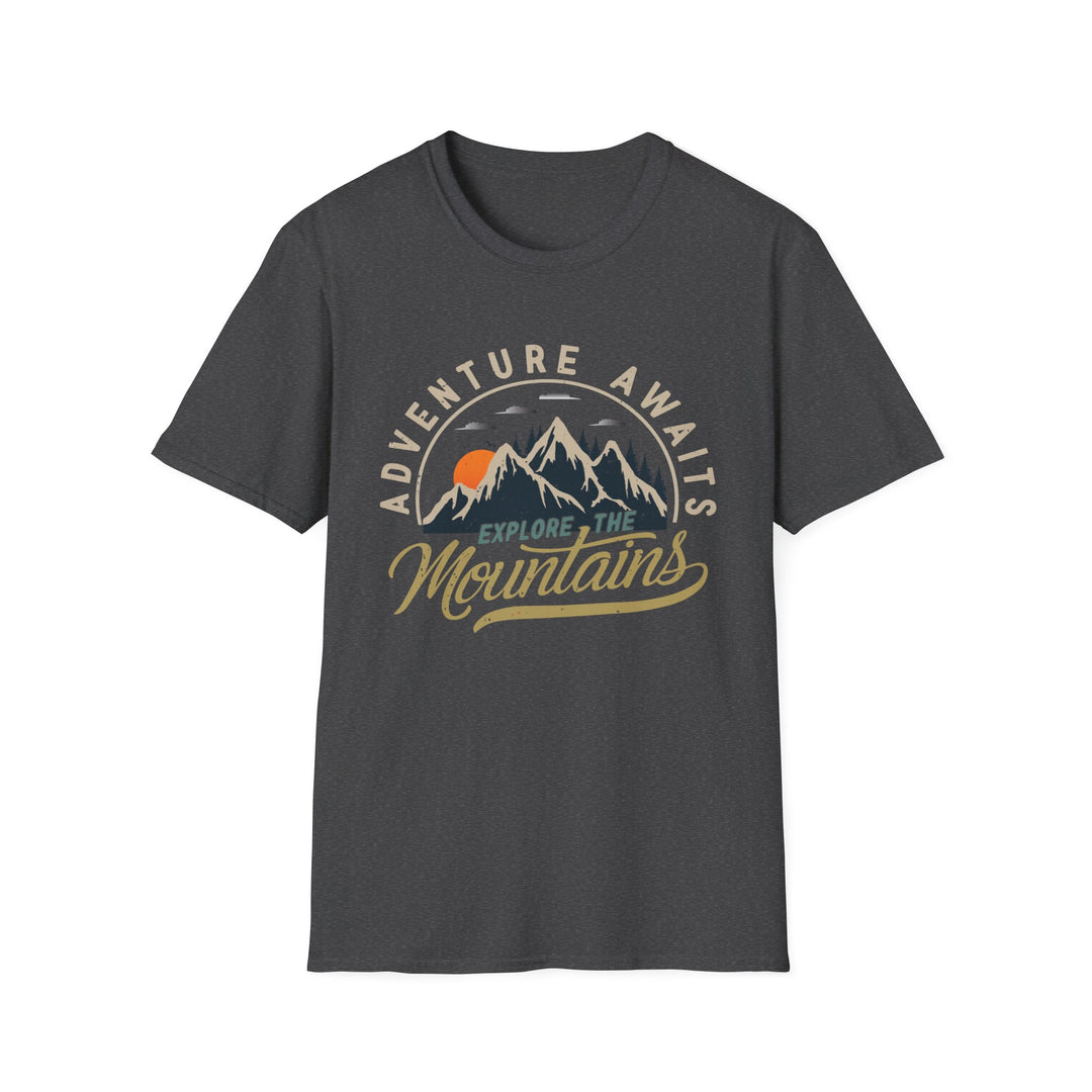Adventure Awaits Explore the Mountians Unisex Softstyle T-Shirt – Perfect for Outdoor Enthusiasts