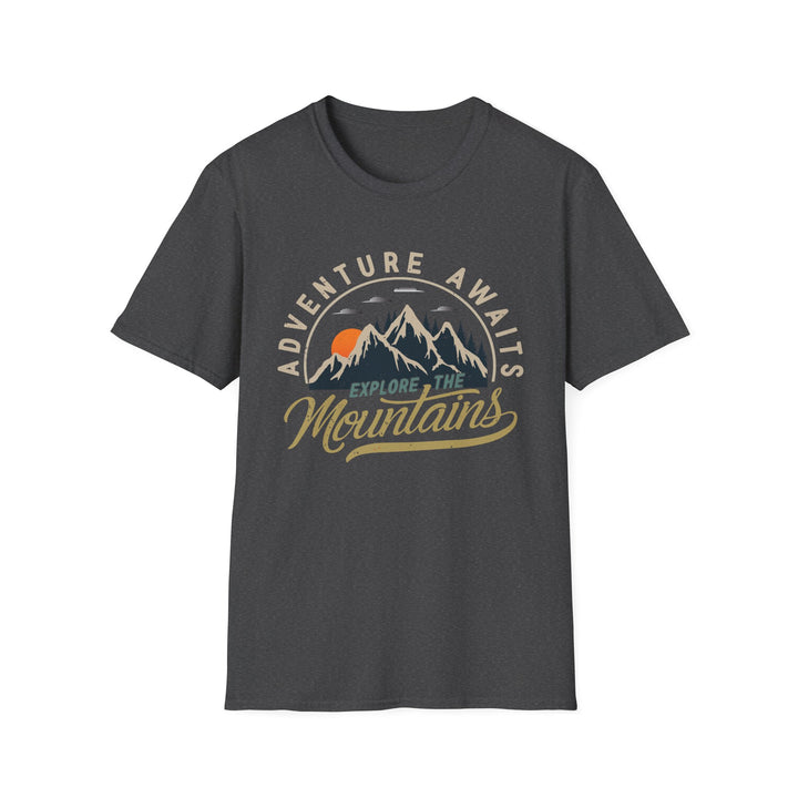 Adventure Awaits Explore the Mountians Unisex Softstyle T-Shirt – Perfect for Outdoor Enthusiasts