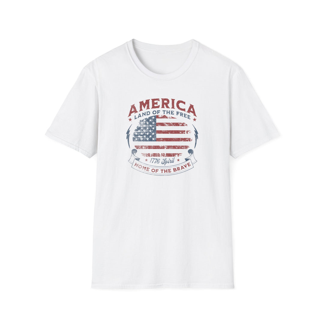 America Land of the Free T-Shirt — Vintage Flag "Home of the Brave" Patriotic Tee