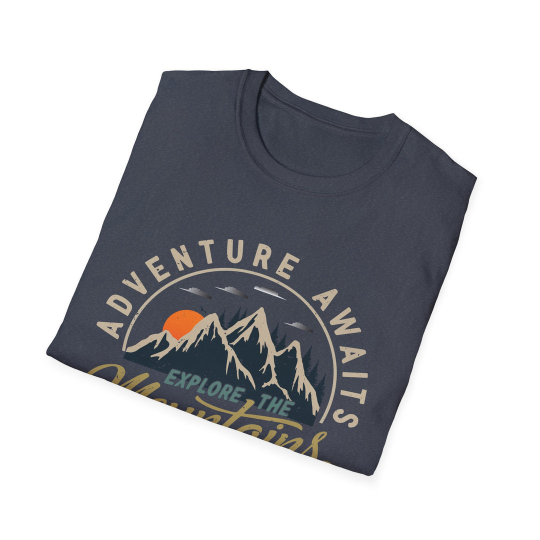 Adventure Awaits Explore the Mountians Unisex Softstyle T-Shirt – Perfect for Outdoor Enthusiasts