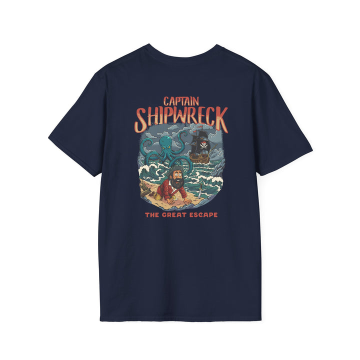 Shipwreck Captain T-Shirt – “Captain Shipwreck: The Great Escape” Graphic Tee