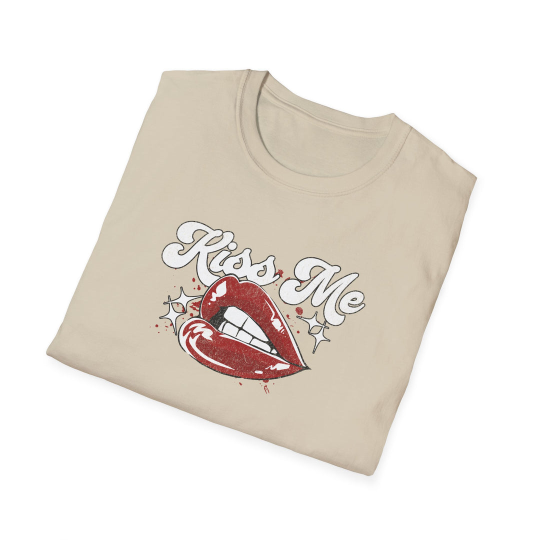 Kiss Me Graphic T-Shirt — Retro Red Lips Design
