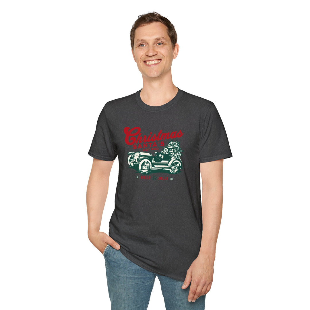 Santa's Hot Rod Unisex Softstyle T-Shirt – Perfect for Hot Rod Enthusiasts