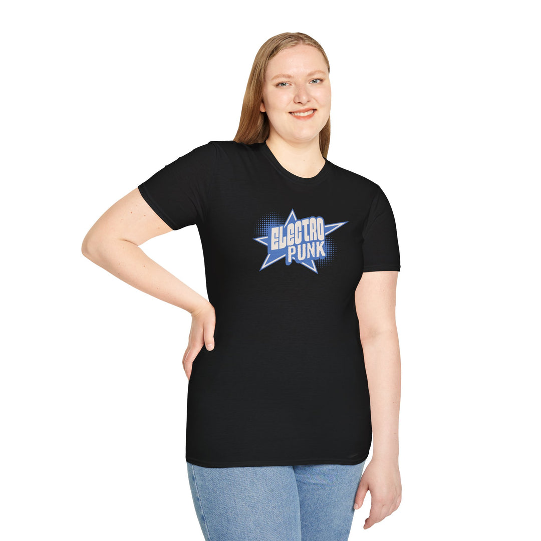 Electro Punk Star T‑Shirt — Retro Blue Lightning Music Tee