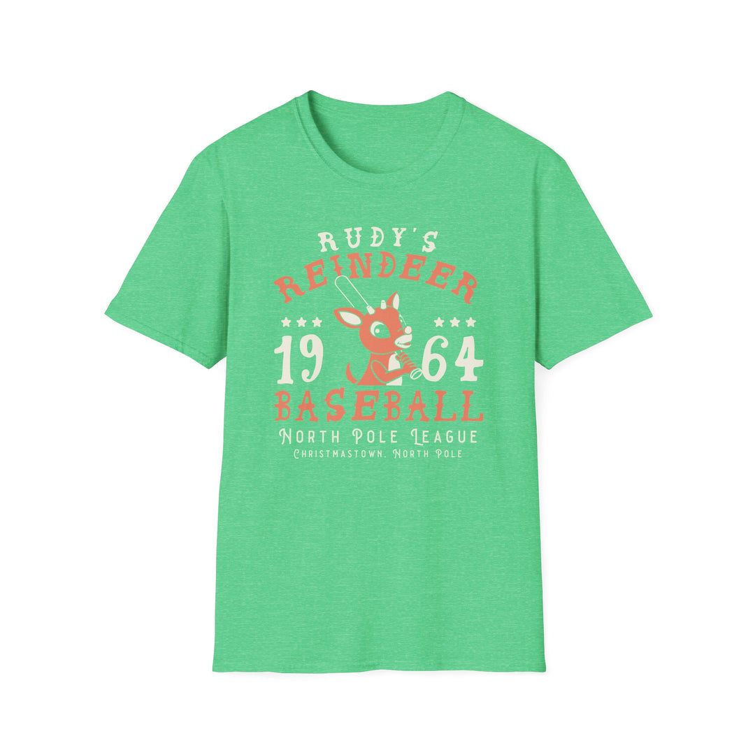Rudy’s Reindeer Baseball Tee – North Pole League Vintage Christmas T‑Shirt (1964)