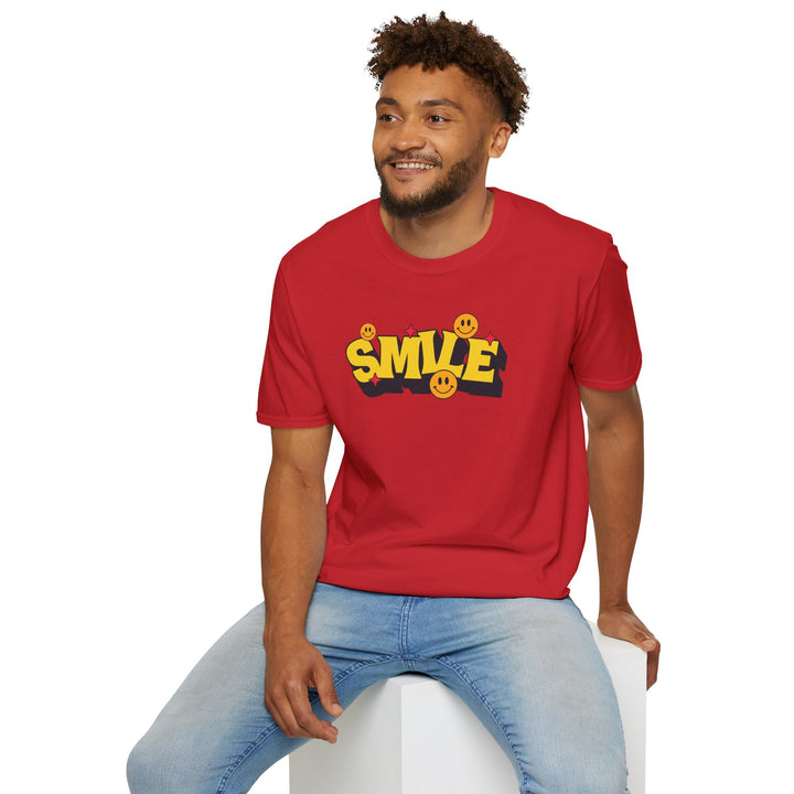Smile Graphic T-Shirt — Retro Yellow Smiley Typography Tee