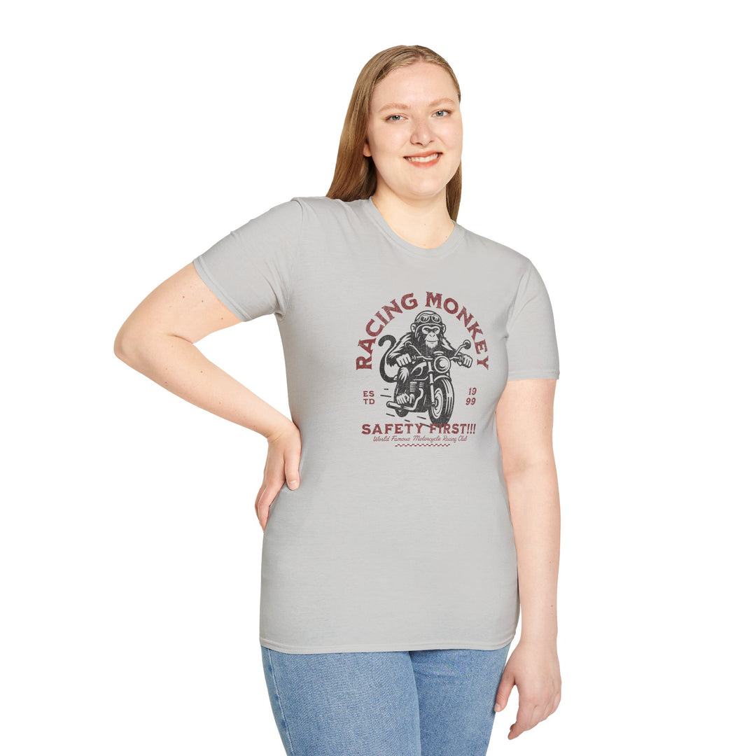 Racing Monkey Motorcycle T-Shirt – 'Safety First' Vintage Biker Tee