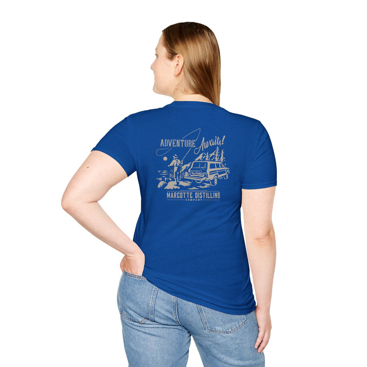 Adventure Awaits T-Shirt — Marcotte Distilling Co Retro Outdoor Logo Tee
