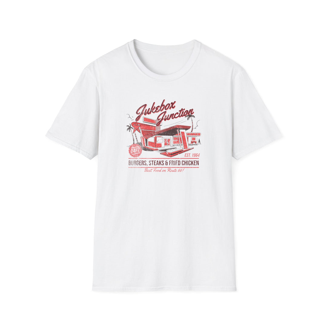 T-Shirt — Jukebox Junction Retro Diner Tee (Burgers, Steaks & Fried Chicken)