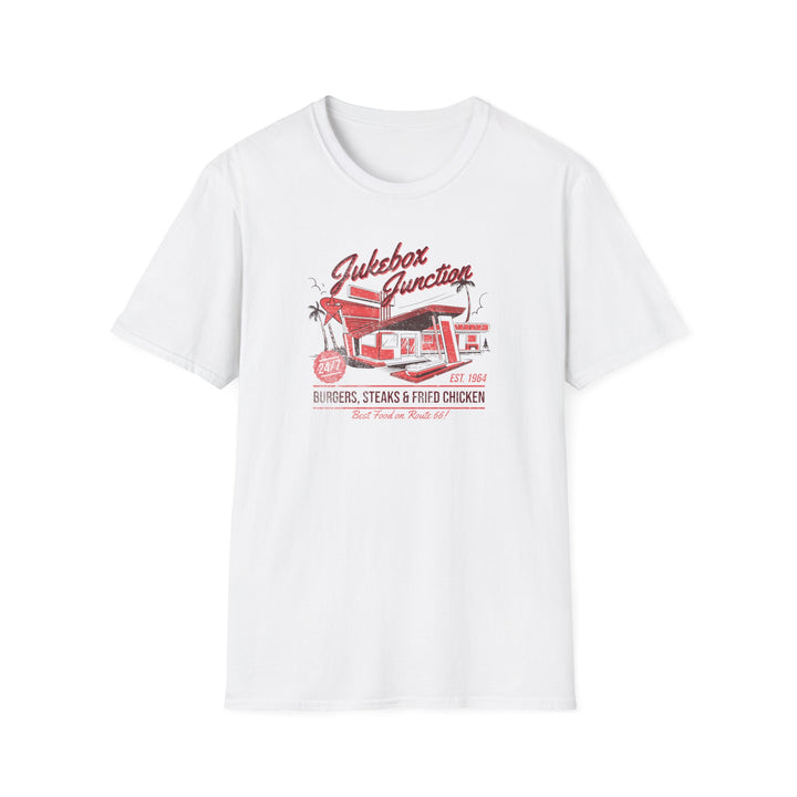 T-Shirt — Jukebox Junction Retro Diner Tee (Burgers, Steaks & Fried Chicken)