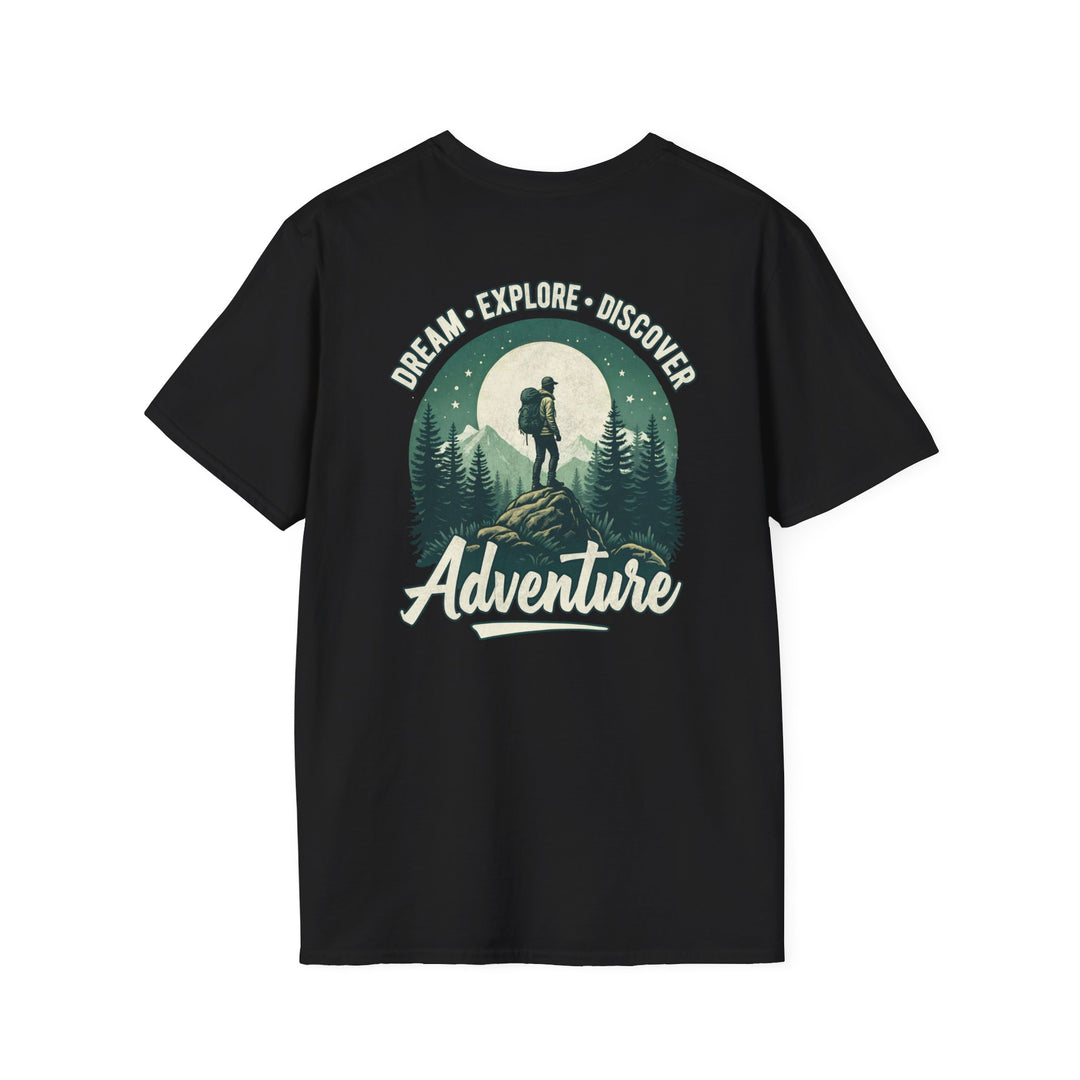 Adventure T-Shirt — 'Dream • Explore • Discover' Hiking Graphic Tee