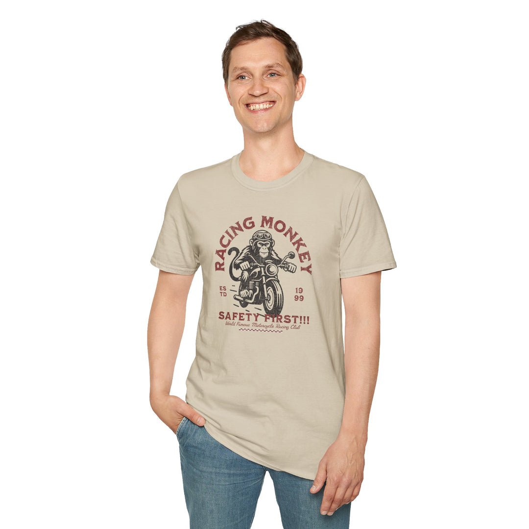 Racing Monkey Motorcycle T-Shirt – 'Safety First' Vintage Biker Tee