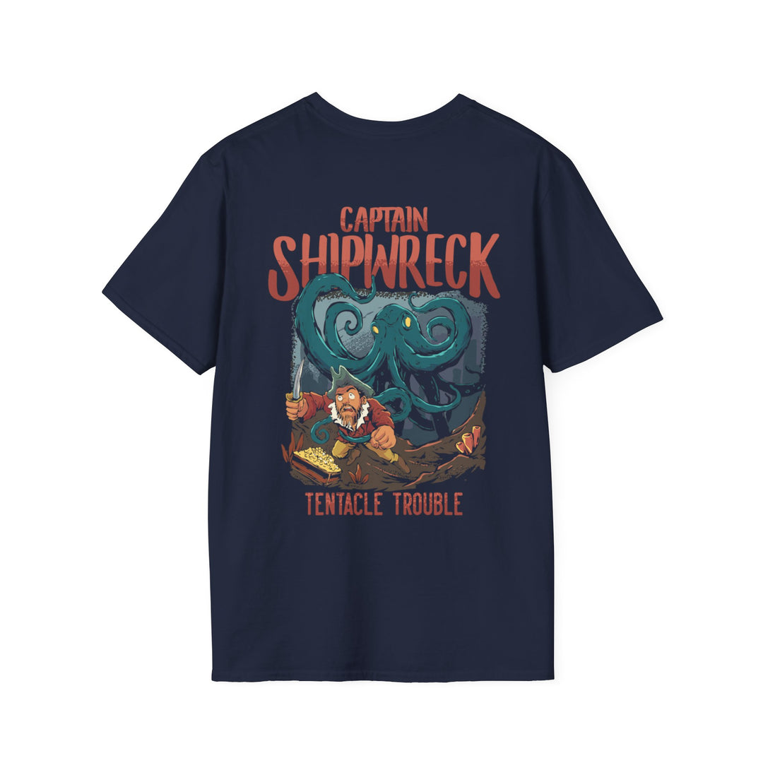 Captain Shipwreck Adventure T-Shirt - Tentacle Trouble Design