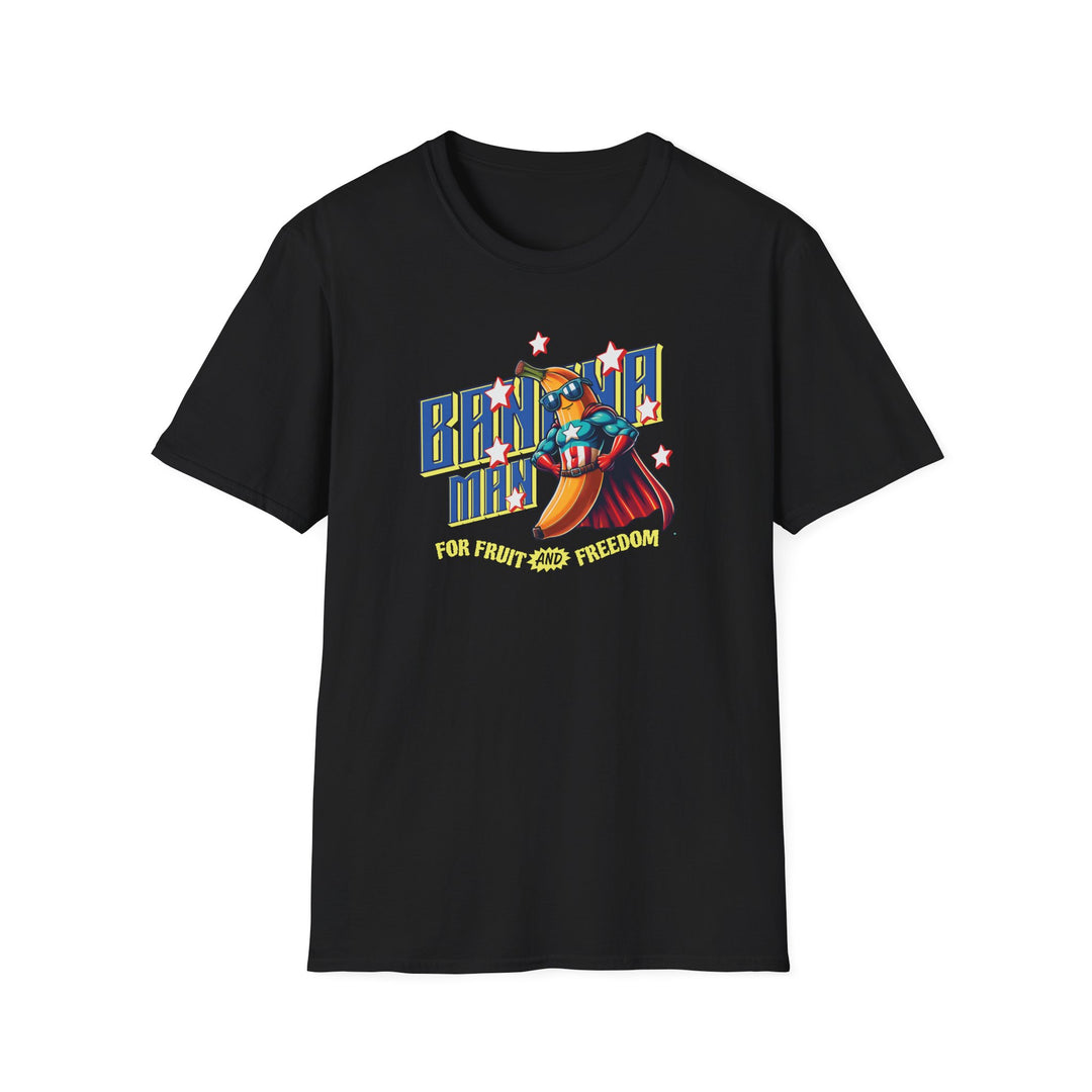 Banana Man Graphic T-Shirt — “For Fruit and Freedom” Retro Superhero Tee