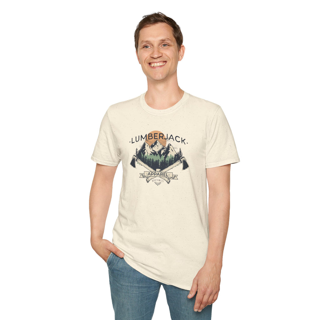 Lumberjack Graphic T-Shirt — Vintage Mountain & Crossed Axes Outdoor Tee