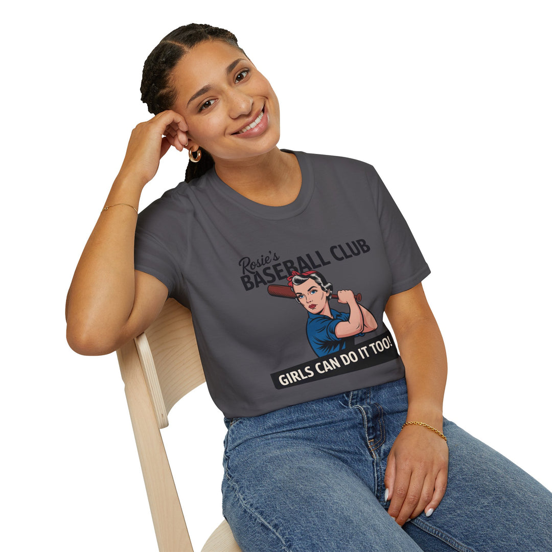 Rosie's Baseball Club Unisex Softstyle T-Shirt - Girls Can Do It Too!