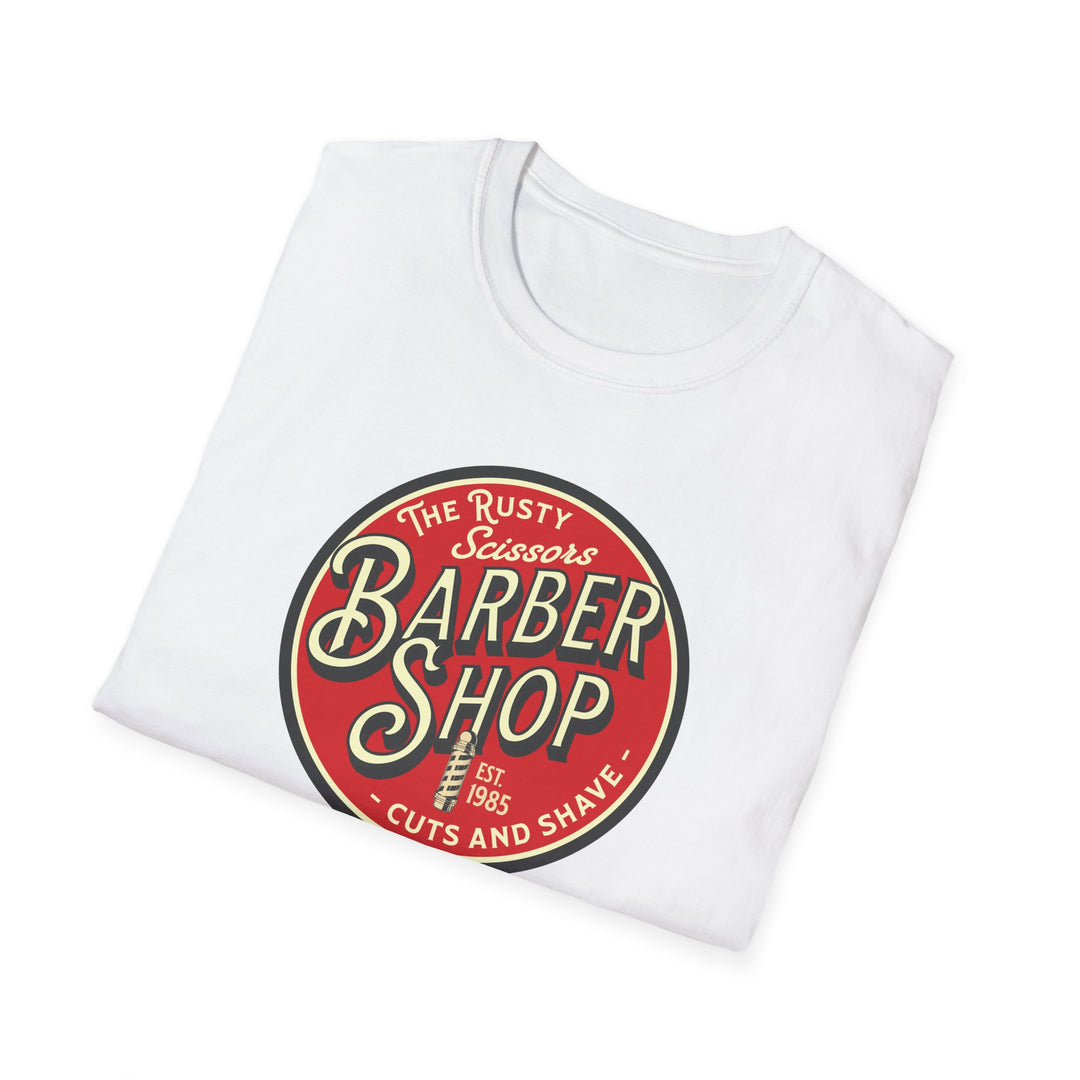 Barber Shop Vintage Logo T-Shirt — The Rusty Scissors Retro Barber Tee