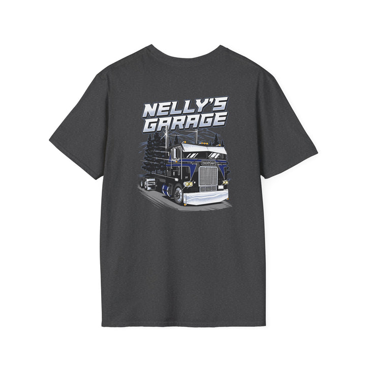 Truck Garage T-Shirt — "Nelly's Garage" Retro Cabover Semi-Truck Tee