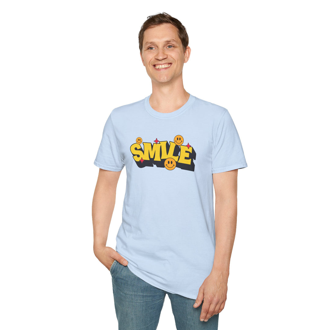 Smile Graphic T-Shirt — Retro Yellow Smiley Typography Tee