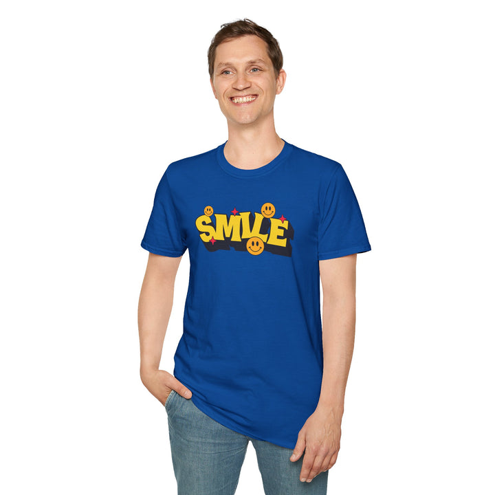 Smile Graphic T-Shirt — Retro Yellow Smiley Typography Tee