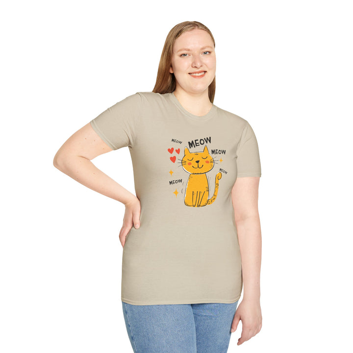 Cute Orange Cat 'Meow' T-Shirt – Playful Kitty Graphic Tee