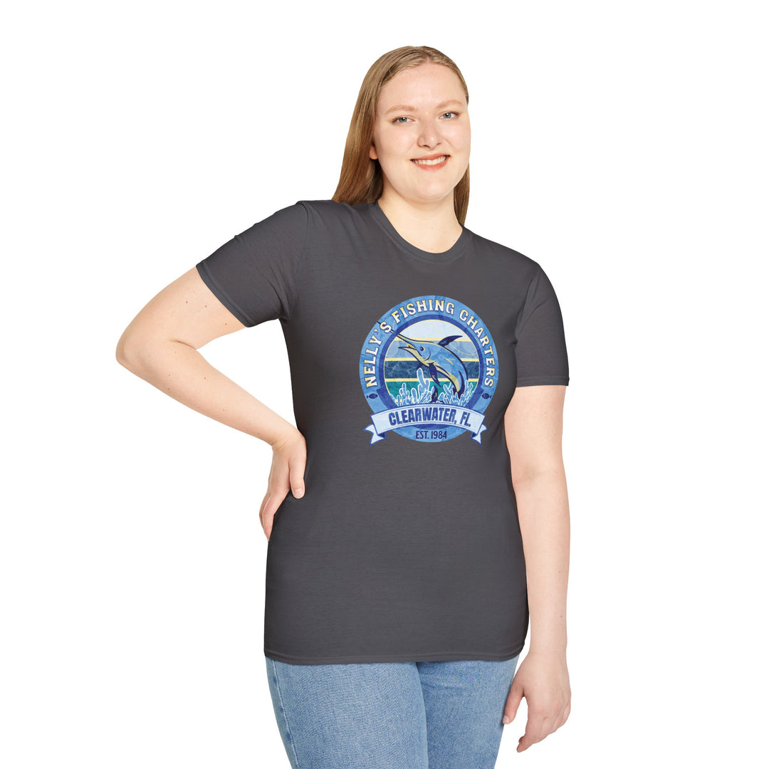 Fishing T-Shirt — “Nelly’s Fishing Charters, Clearwater FL” Marlin Logo Tee