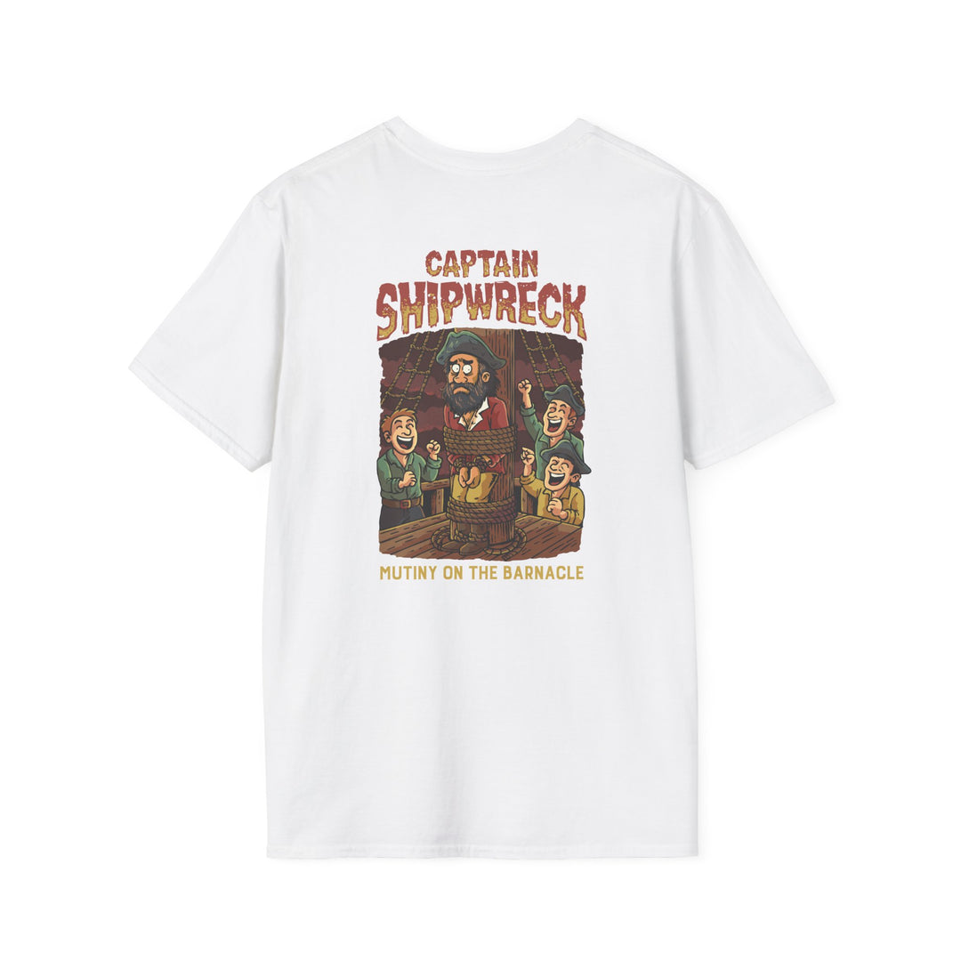 Captain Shipwreck T-Shirt — Pirate Crew Graphic Tee (Mutiny on the Barnacle)