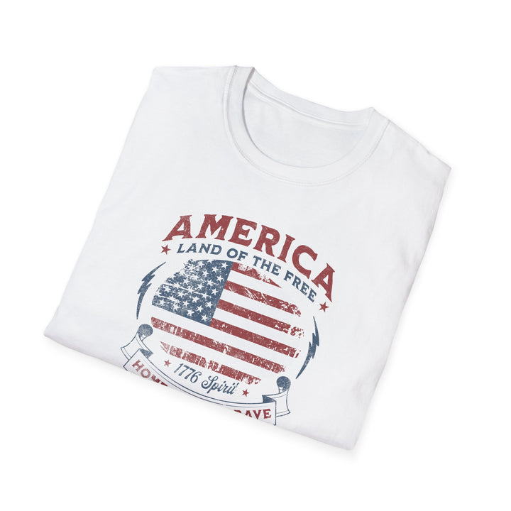 America Land of the Free T-Shirt — Vintage Flag "Home of the Brave" Patriotic Tee