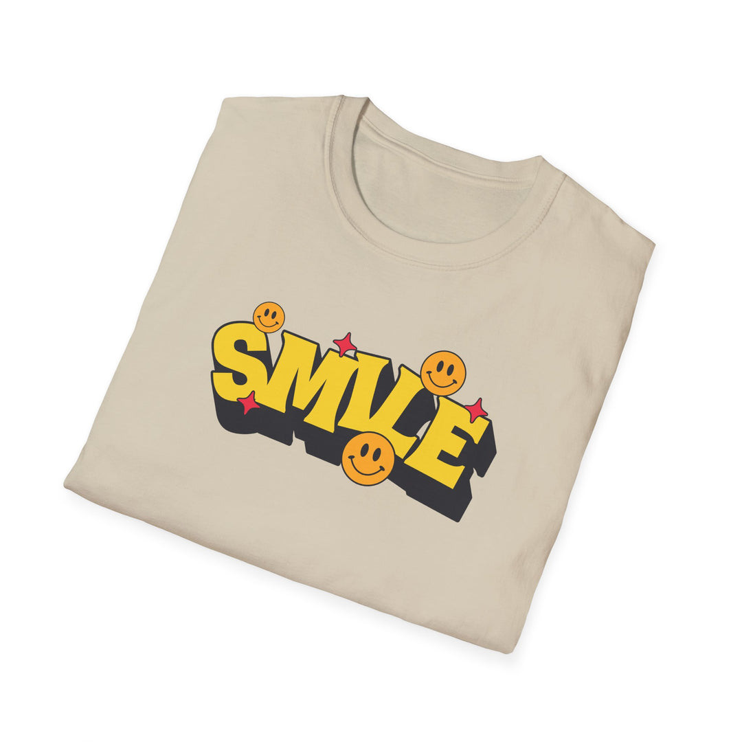 Smile Graphic T-Shirt — Retro Yellow Smiley Typography Tee