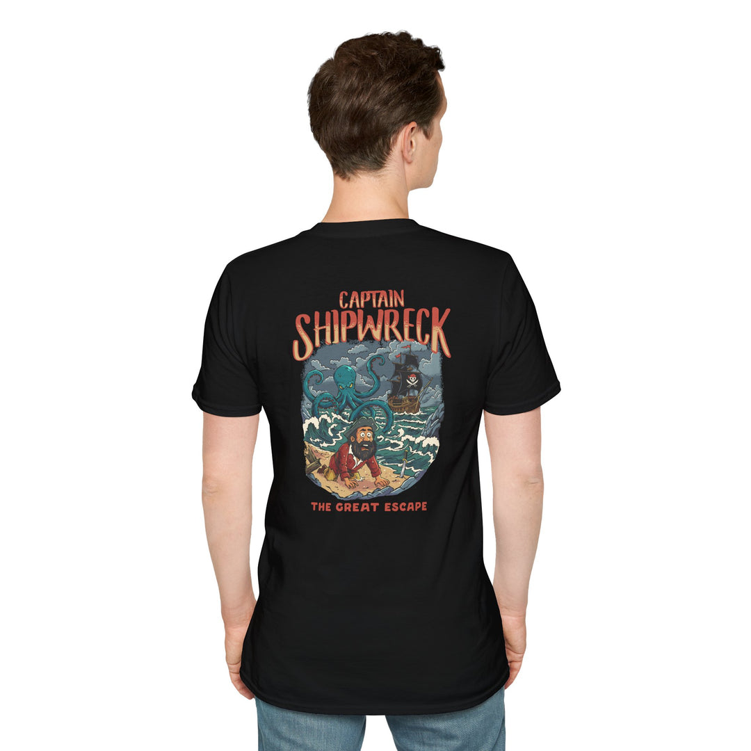 Shipwreck Captain T-Shirt – “Captain Shipwreck: The Great Escape” Graphic Tee