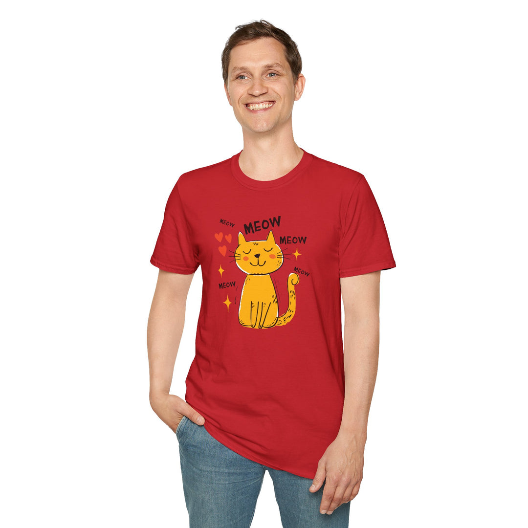 Cute Orange Cat 'Meow' T-Shirt – Playful Kitty Graphic Tee