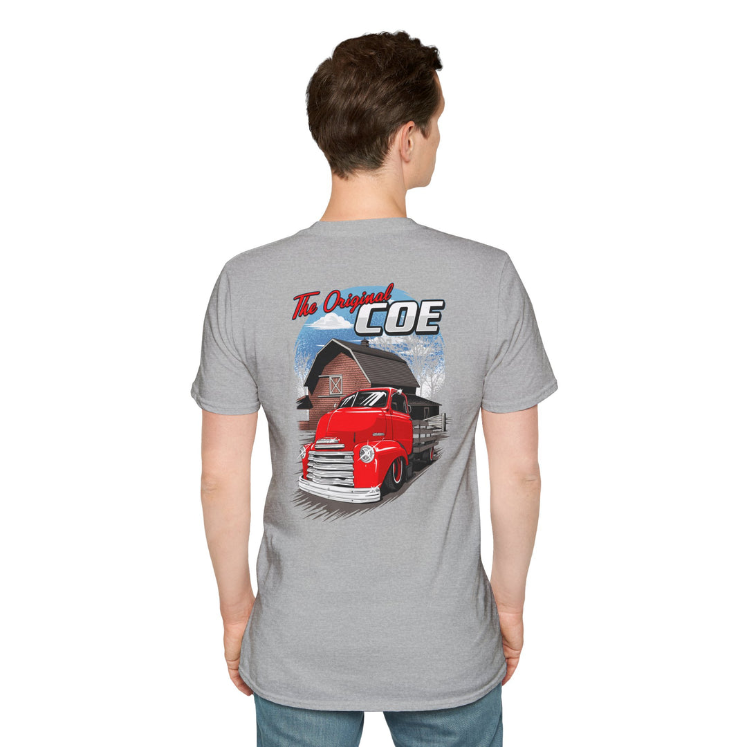 The Original Coe Truck T-Shirt - Retro Red Pickup Barn Graphic Tee