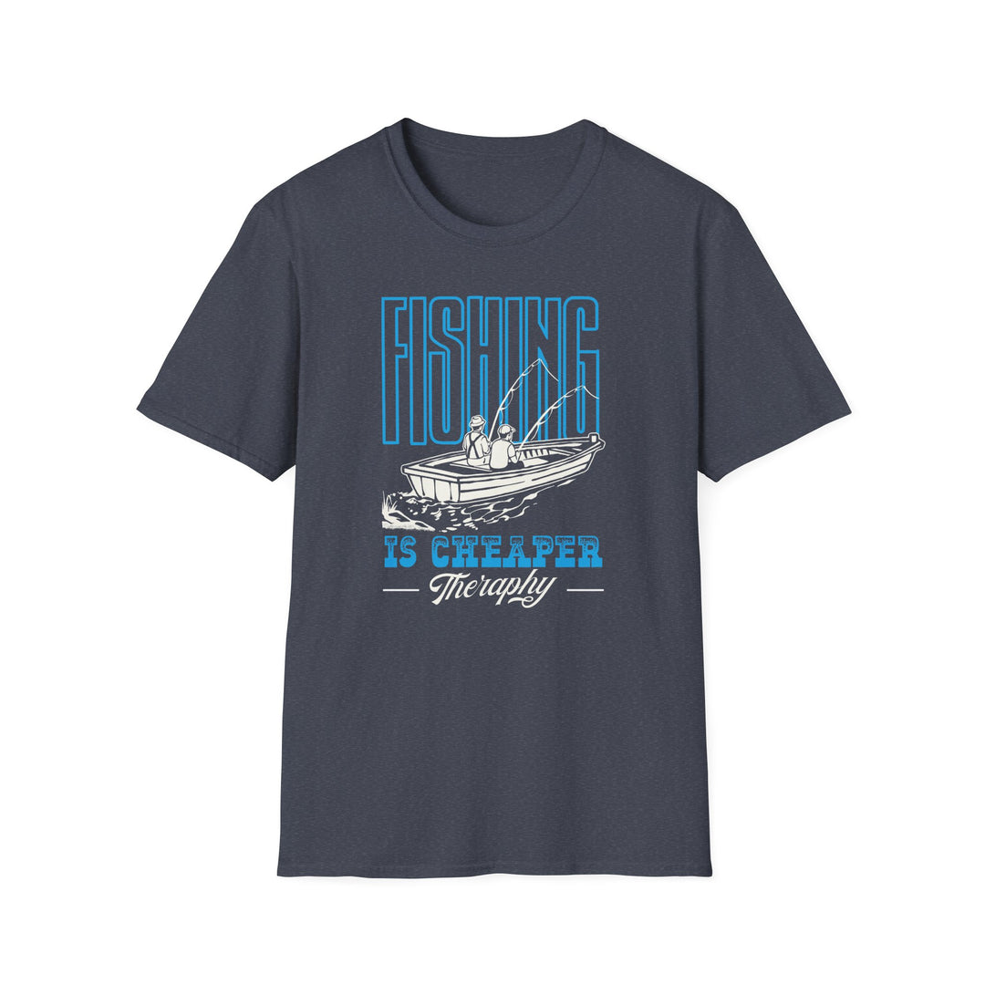 Fishing Is Cheaper Than Therapy T-Shirt — Boat Angler Graphic Tee