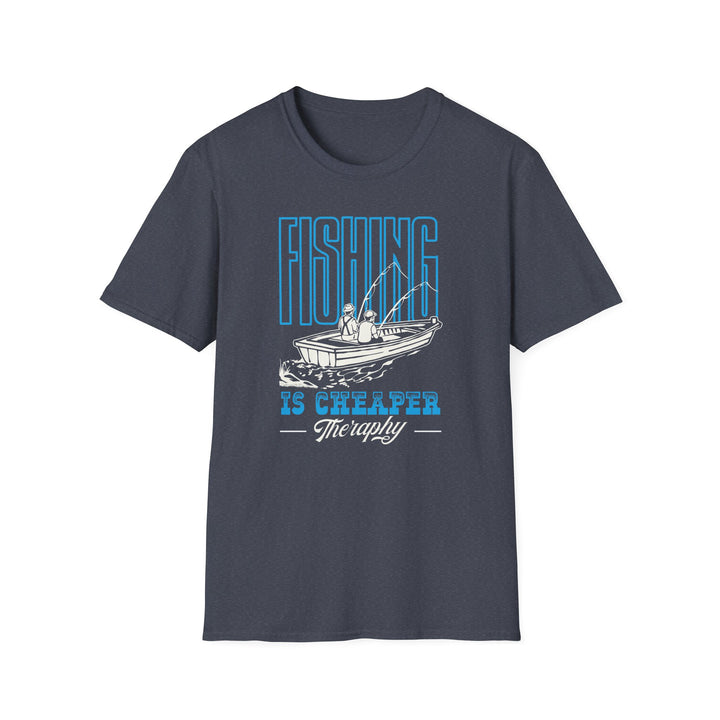 Fishing Is Cheaper Than Therapy T-Shirt — Boat Angler Graphic Tee