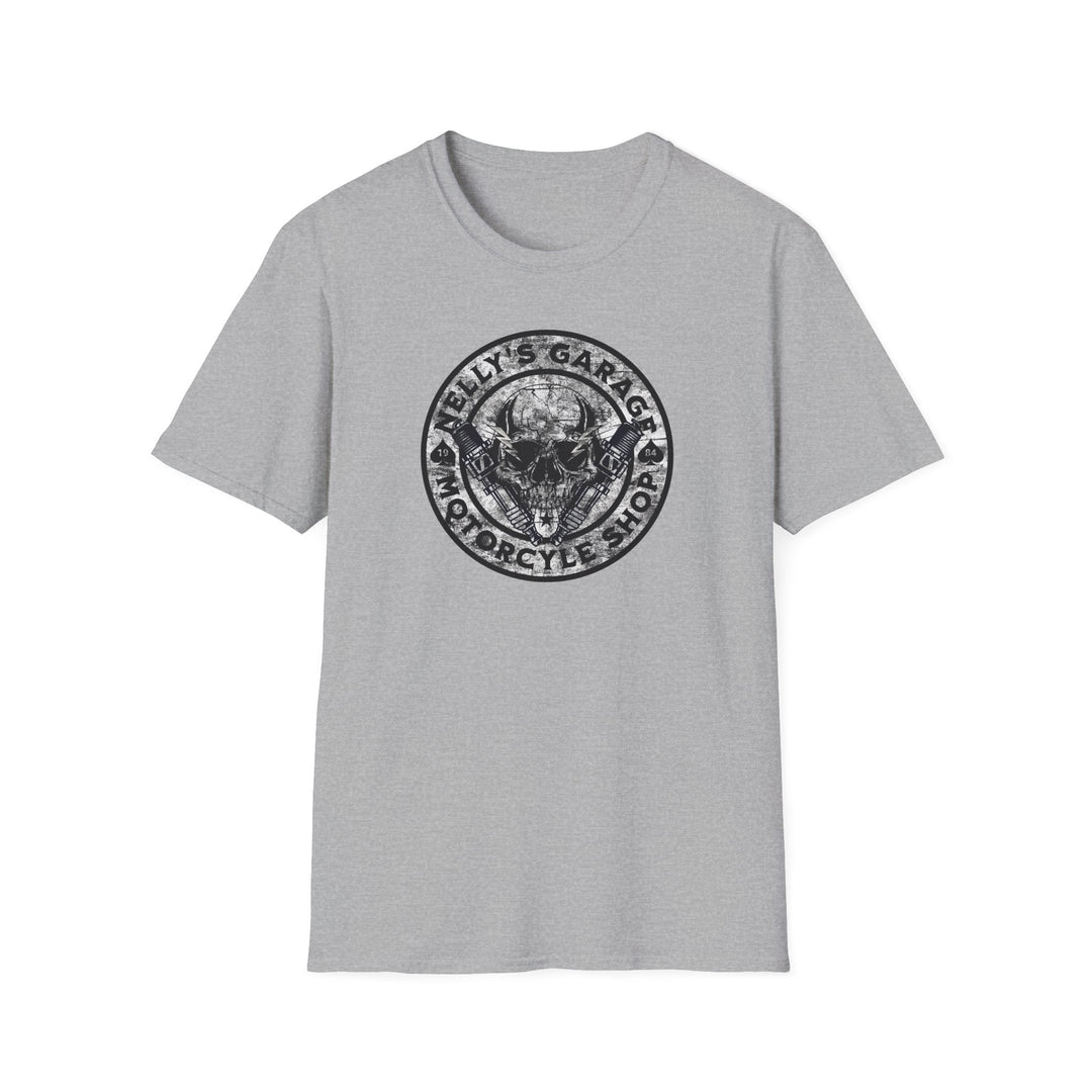 Garage Skull Motorcycle T‑Shirt — "Nelly's Garage" Vintage Biker Tee