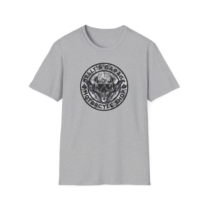 Garage Skull Motorcycle T‑Shirt — "Nelly's Garage" Vintage Biker Tee