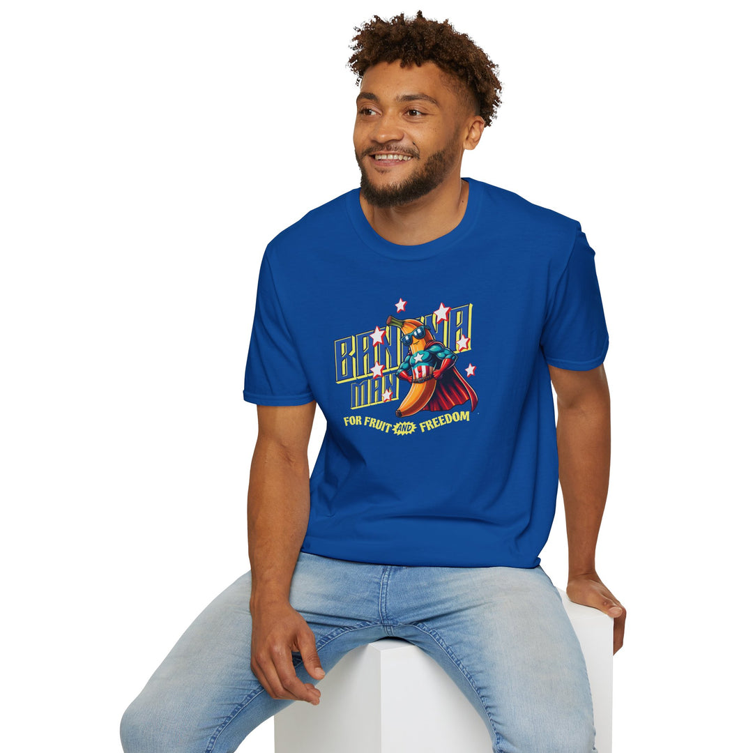Banana Man Graphic T-Shirt — “For Fruit and Freedom” Retro Superhero Tee
