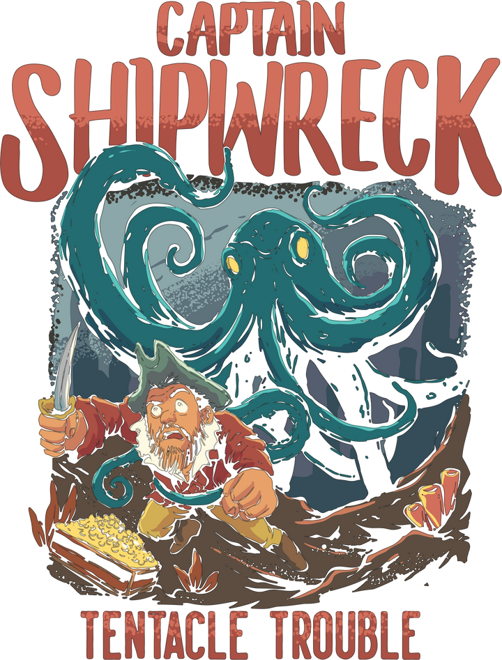 Captain Shipwreck Adventure T-Shirt - Tentacle Trouble Design