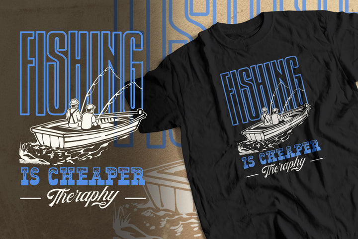 Fishing Is Cheaper Than Therapy T-Shirt — Boat Angler Graphic Tee